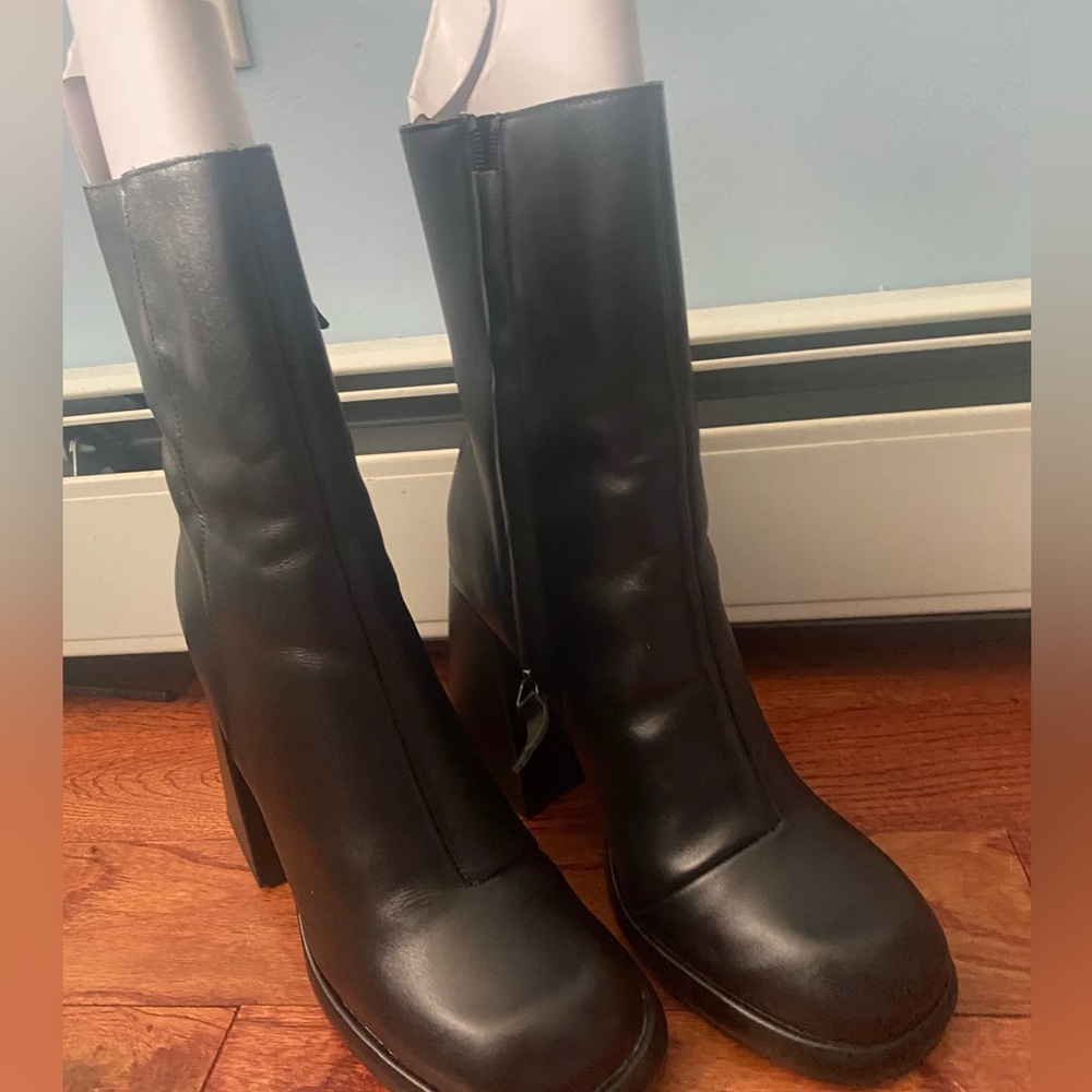 NA-KD leather ankle / calf platform boots with thick block heel - Picture 7 of 15